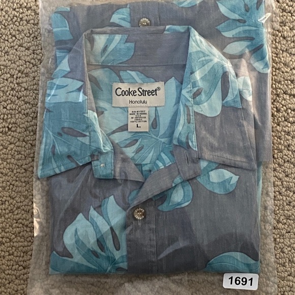 COOKE STREET Honolulu Grey & Blue Aloha Hawaiian Tropical Shirt Men L Large - Picture 7 of 7
